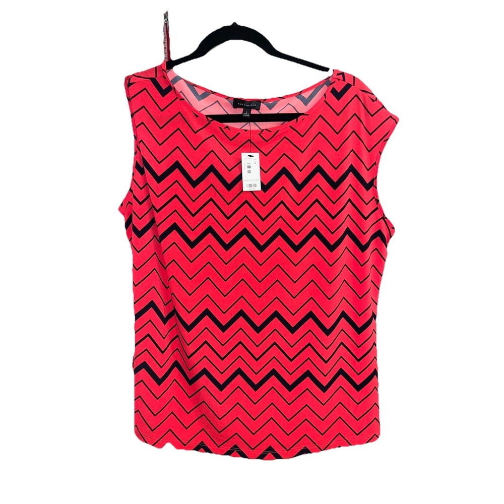 The Limited NWT Coral Navy Blue Chevron Sleeveless Blouse L Interview  Workwear